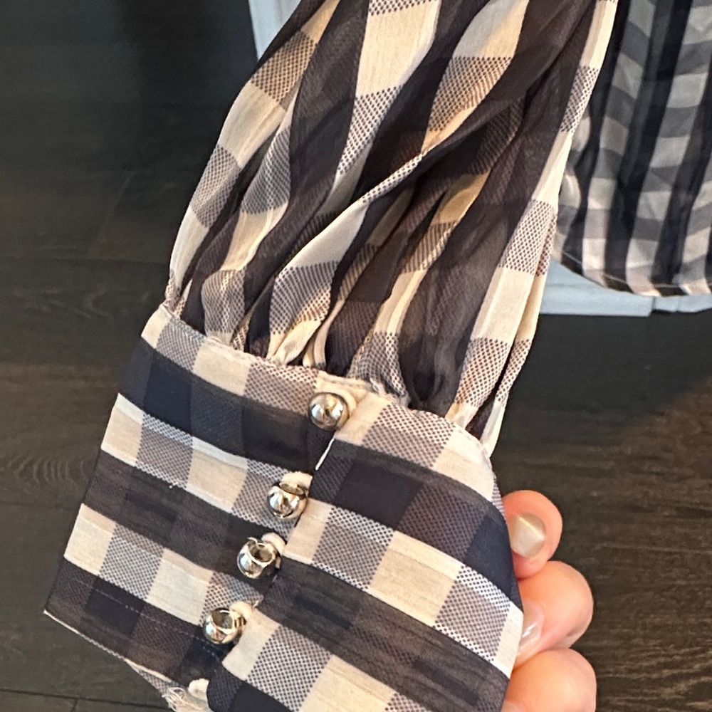 Checkered Blue and off White Women's blouse - Picture 5 of 11
